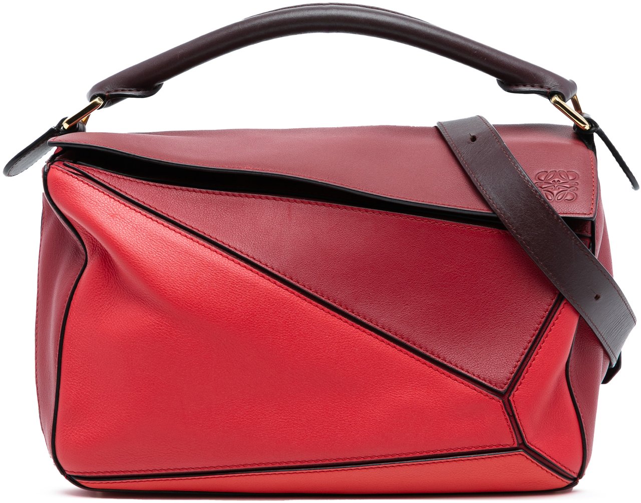 Loewe Medium Tricolor Calfskin Puzzle Satchel Rood