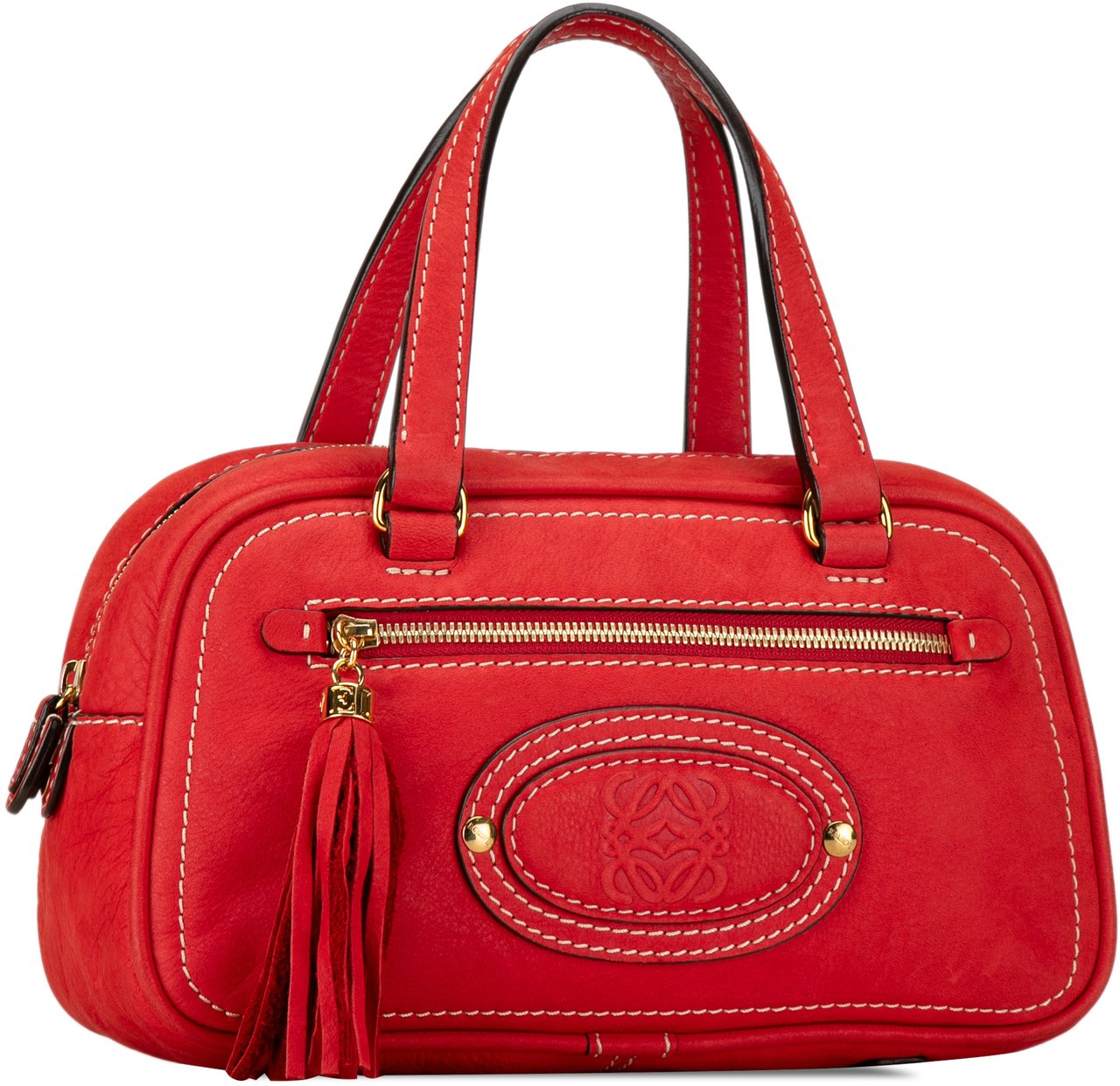 Loewe Leather Anagram Tassel Handbag Rood