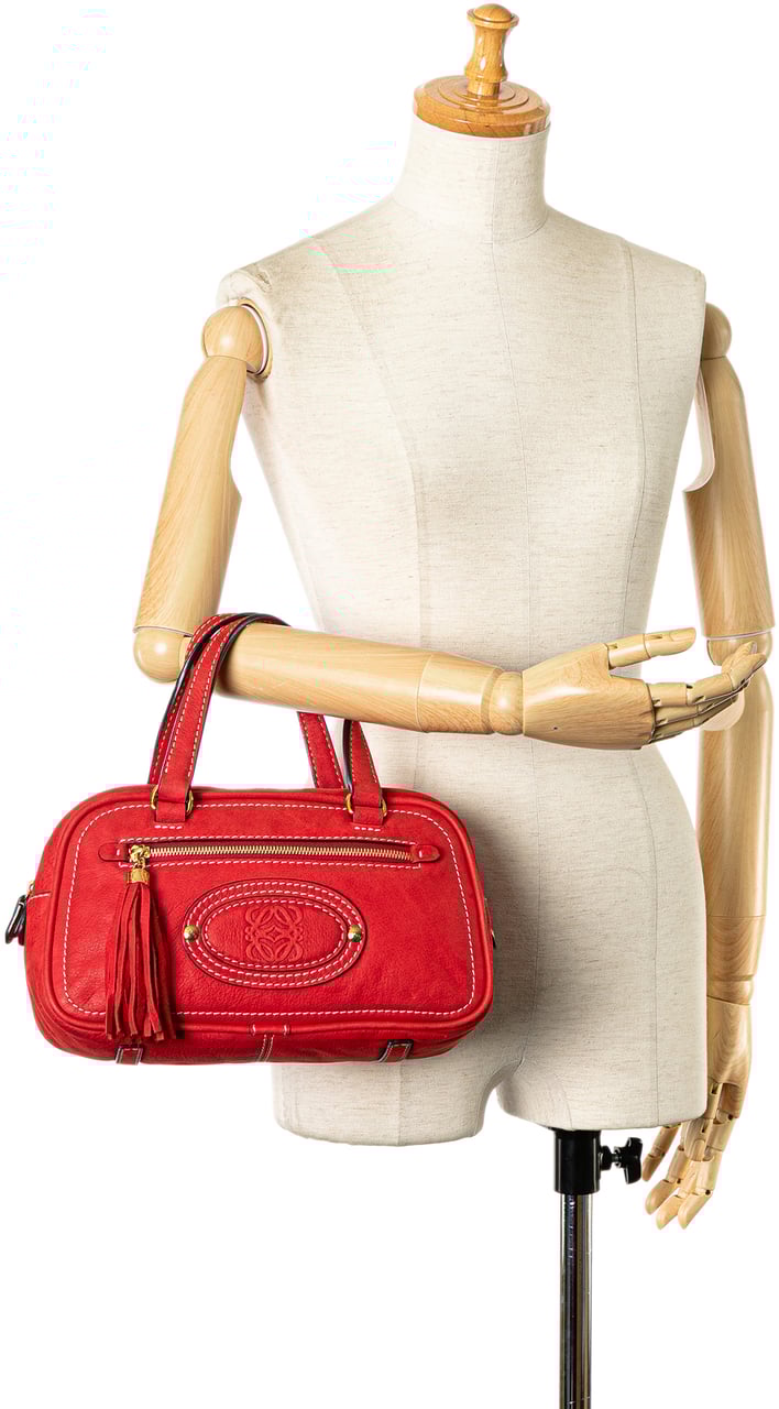 Loewe Leather Anagram Tassel Handbag Rood