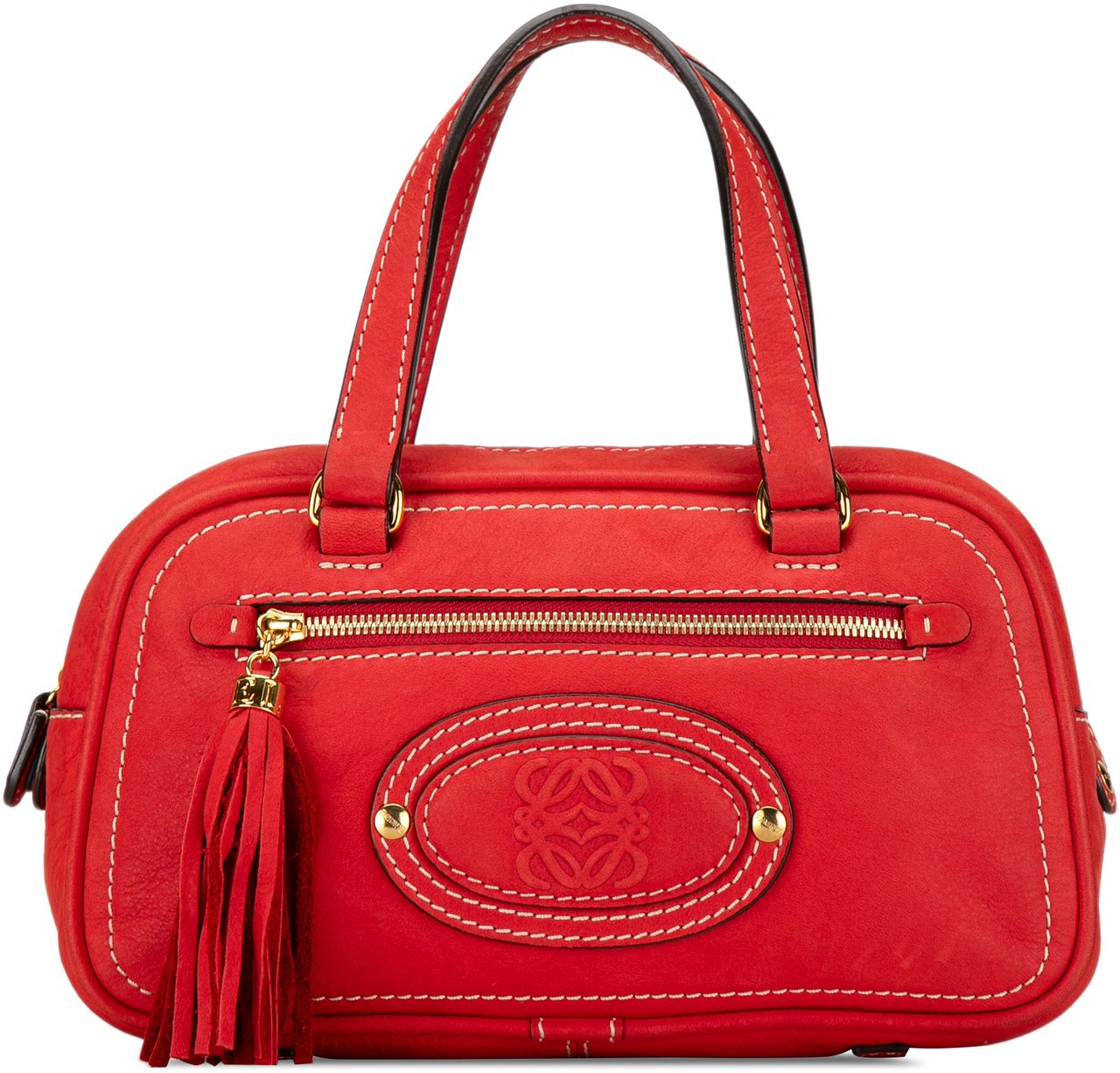 Loewe Leather Anagram Tassel Handbag Rood