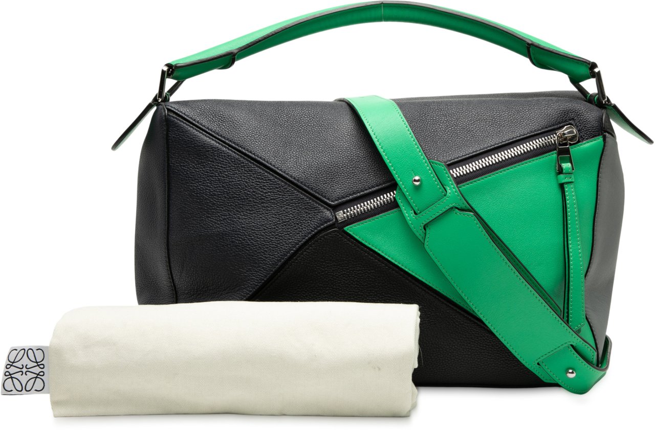 Loewe Large Multicolor Calfskin Puzzle Satchel Zwart