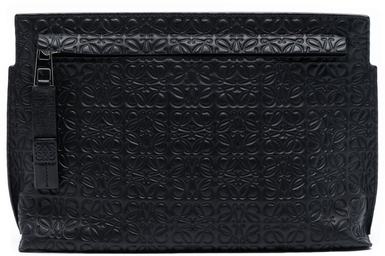 Loewe Embossed Anagram Leather Repeat T Clutch Zwart
