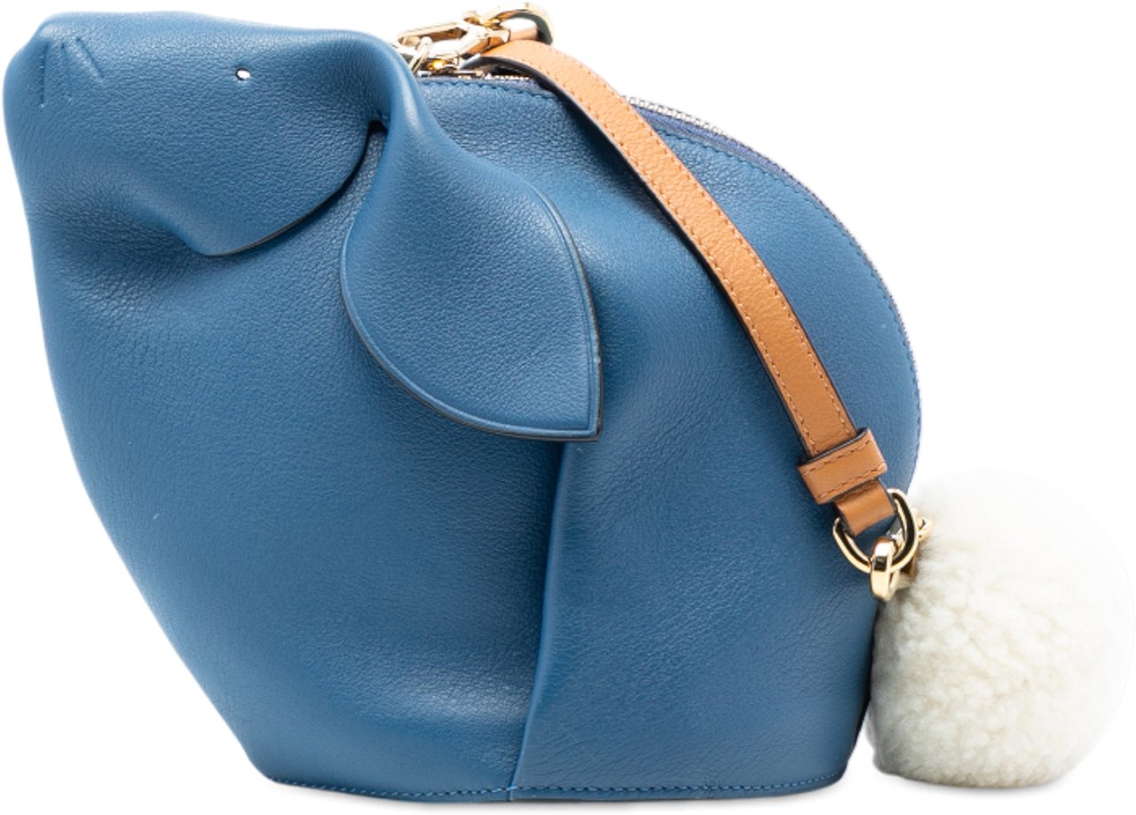 Loewe Mini Calfskin Shearling Bunny Crossbody Blauw