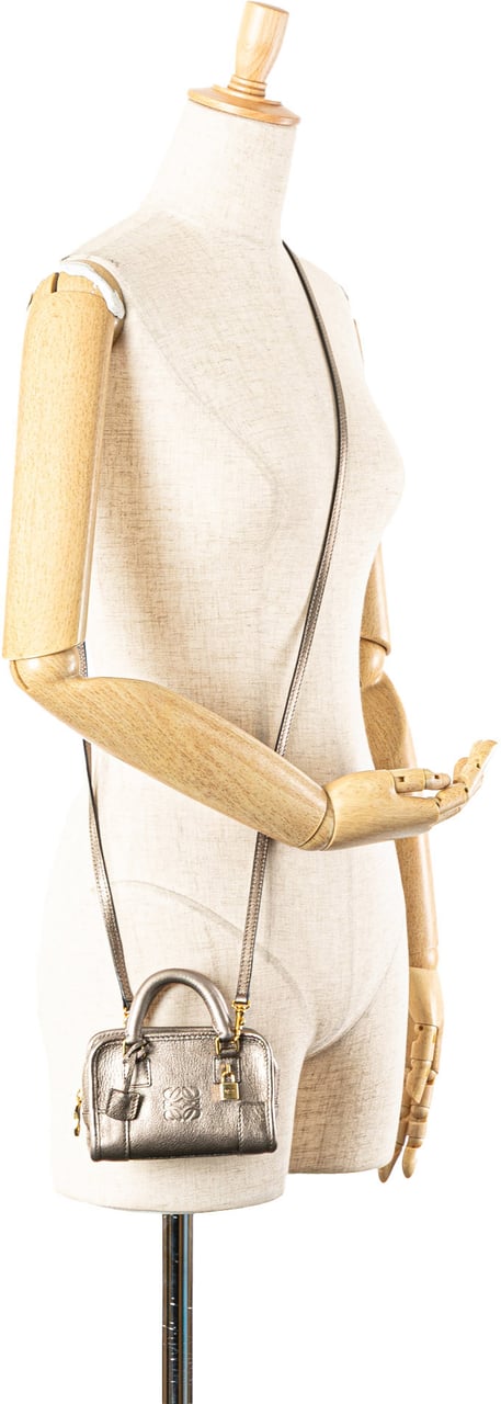 Loewe Micro Metallic Leather Amazona Satchel Goud