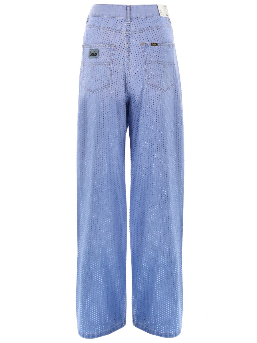 Lois Jeans Asha Rhinestones Cotton Wide-Leg Jeans Blauw