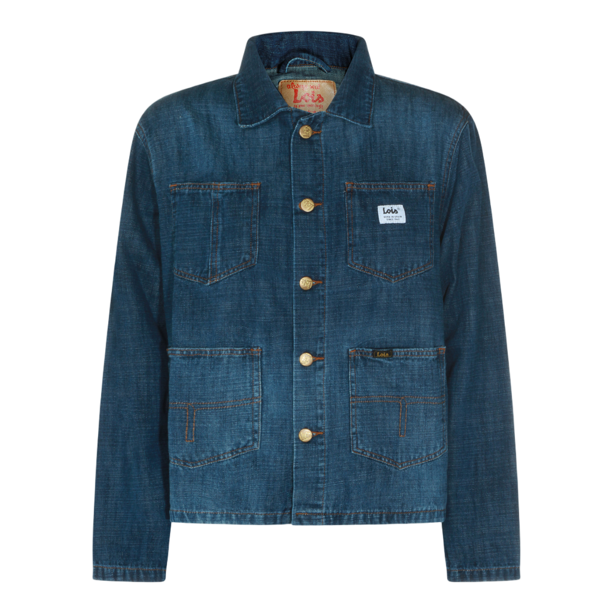 Lois Jeans Button-Up Denim Jacket with Contrast Stitching and Metallic Buttons Groen