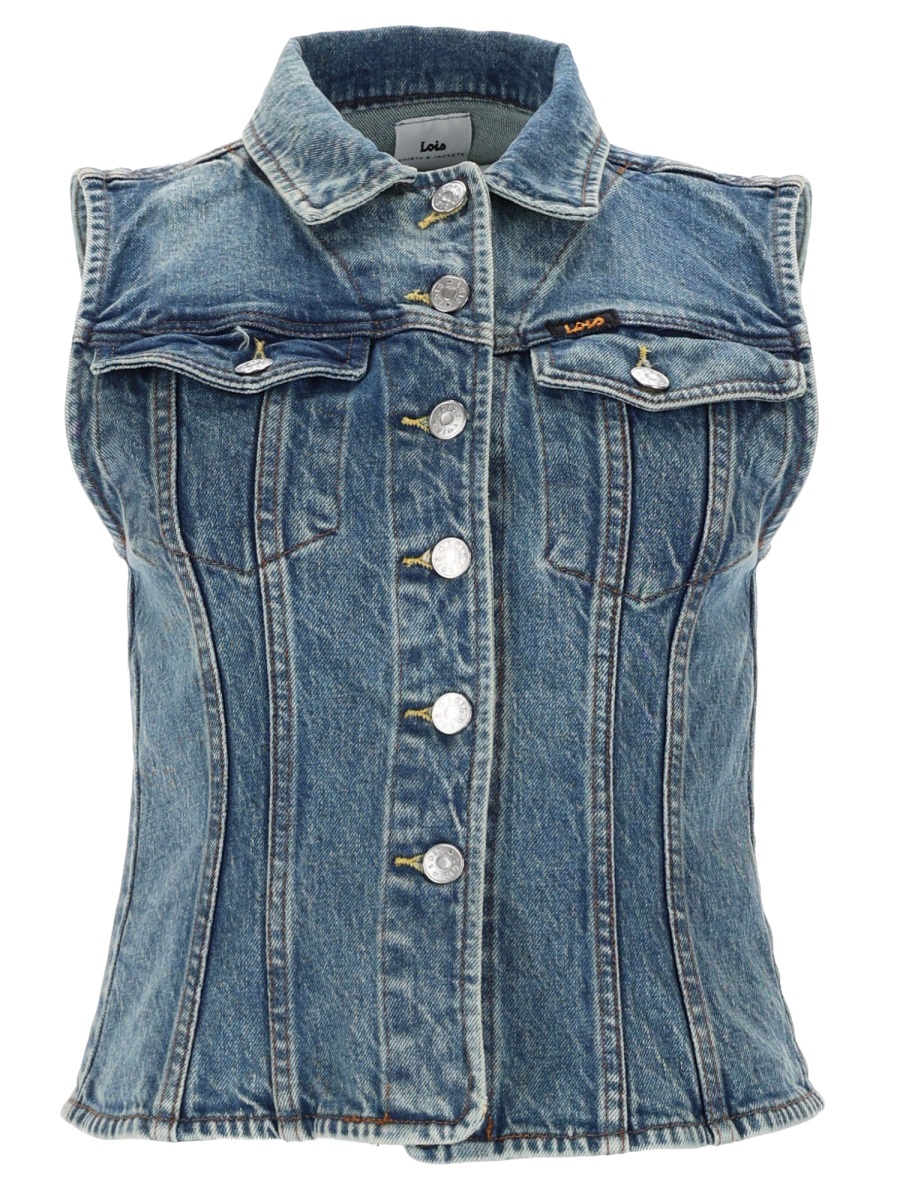 Lois Jeans Celine Sleeveless Denim Frayed Vest Grijs