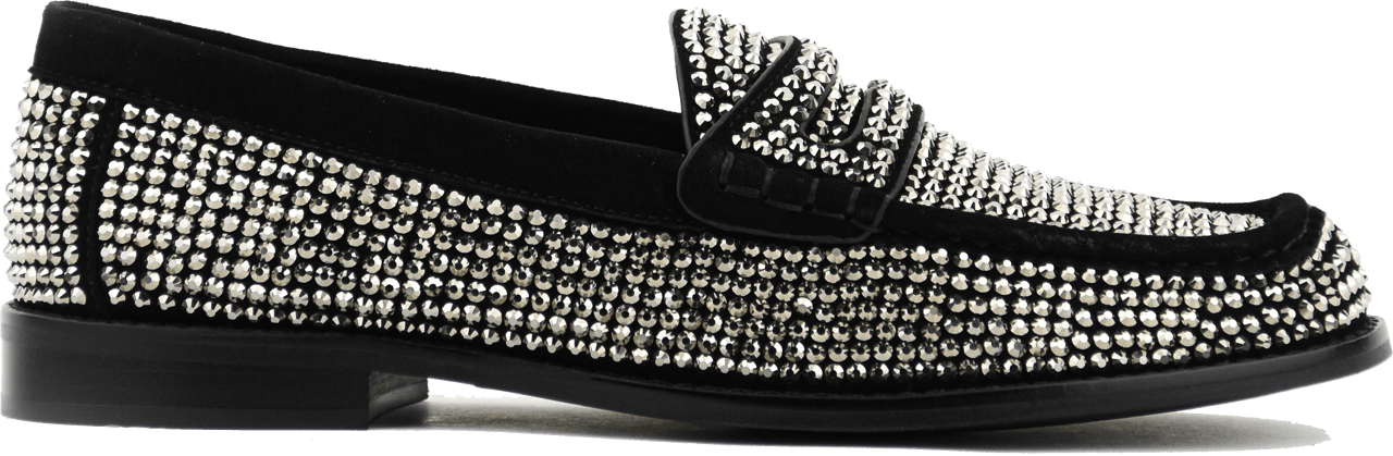 Lola Cruz Crystal Loafer Black Zwart