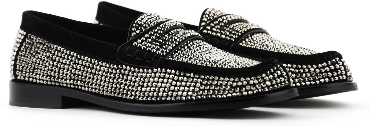 Lola Cruz Crystal Loafer Black Zwart