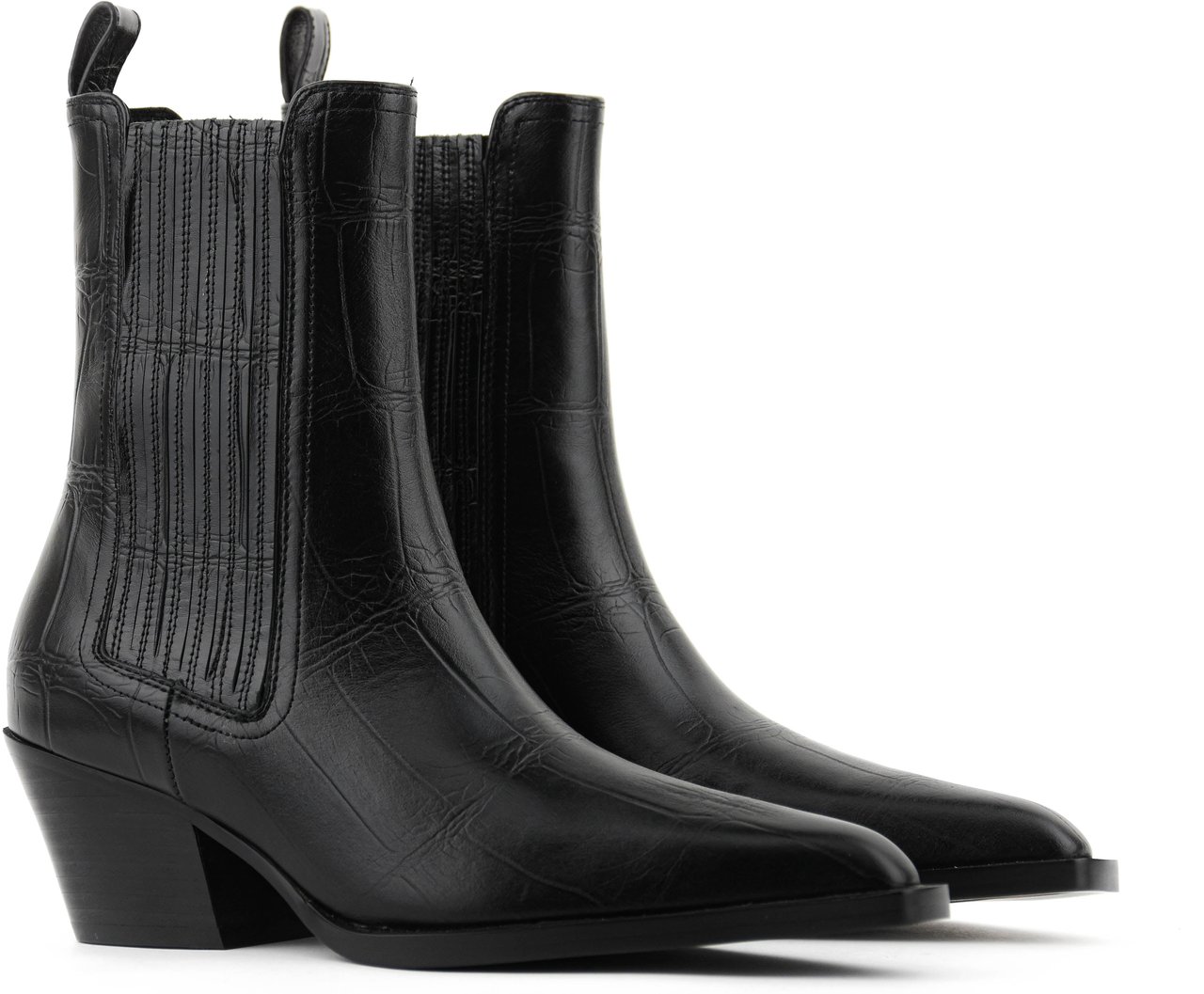 Lola Cruz Chelsea Western Black Croc Zwart