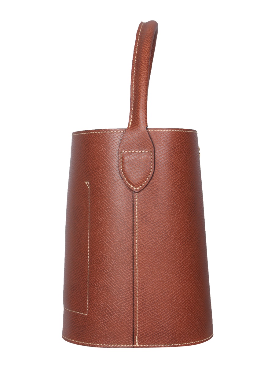 Longchamp Neutrals Cuir De Russie Textured Leather Bucket Bag Rood
