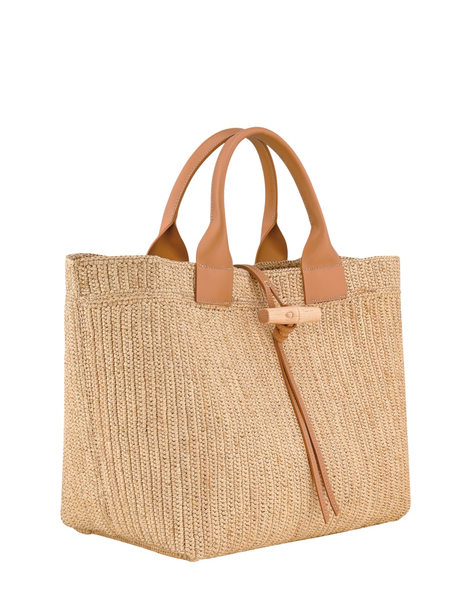 Longchamp Natural Le Roseau Woven Raffia Tote Bag Bruin