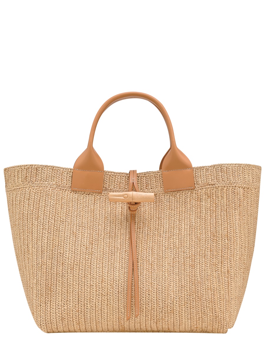 Longchamp Natural Le Roseau Woven Raffia Tote Bag Bruin