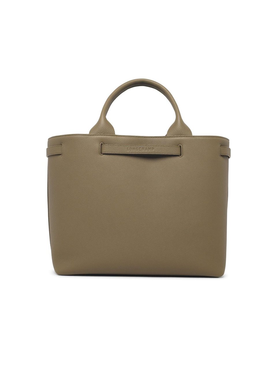 Longchamp Structured Olive Leather Shopping Bag with Adjustable Strap and Bamboo Buckle Bruin