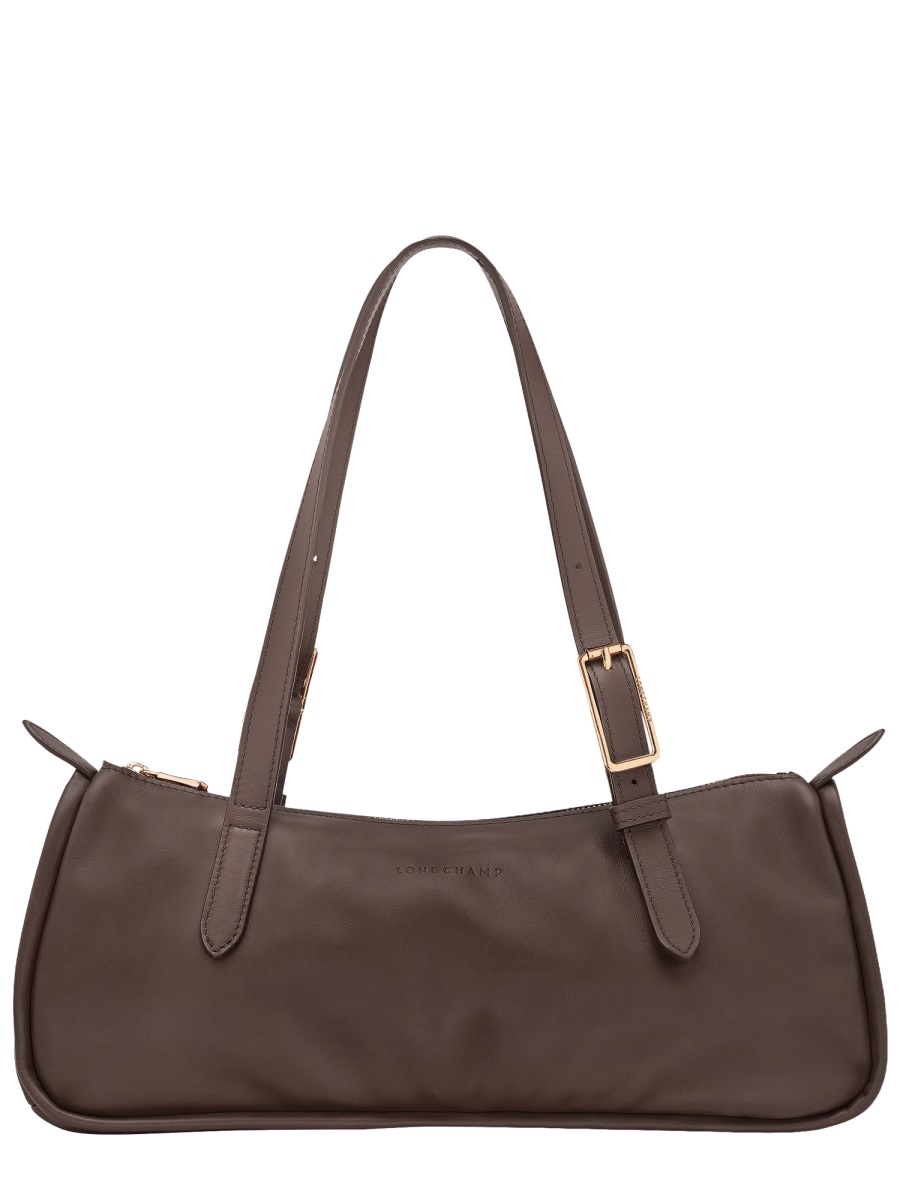 Longchamp Neutrals Looong Elongated Silhouette Leather Shoulder Bag Grijs