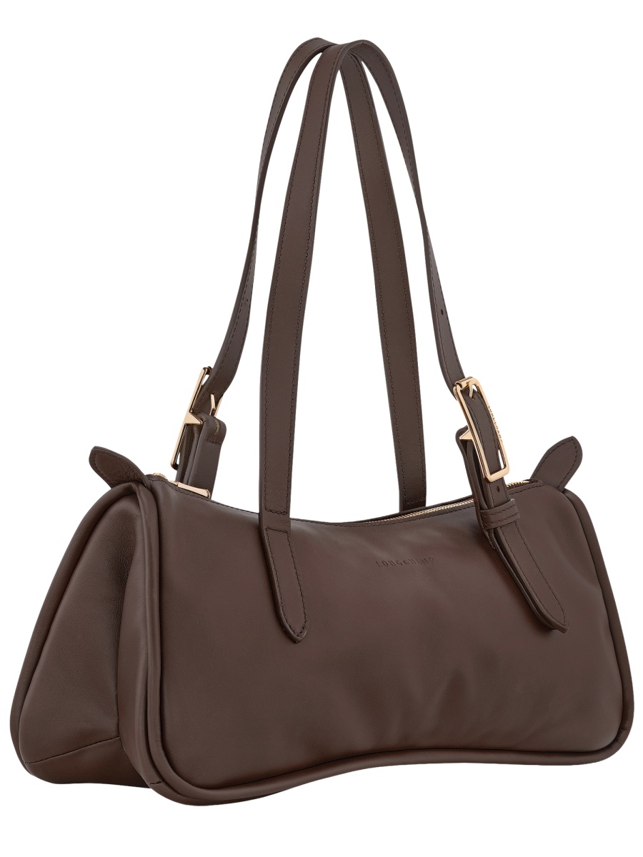 Longchamp Neutrals Looong Elongated Silhouette Leather Shoulder Bag Grijs