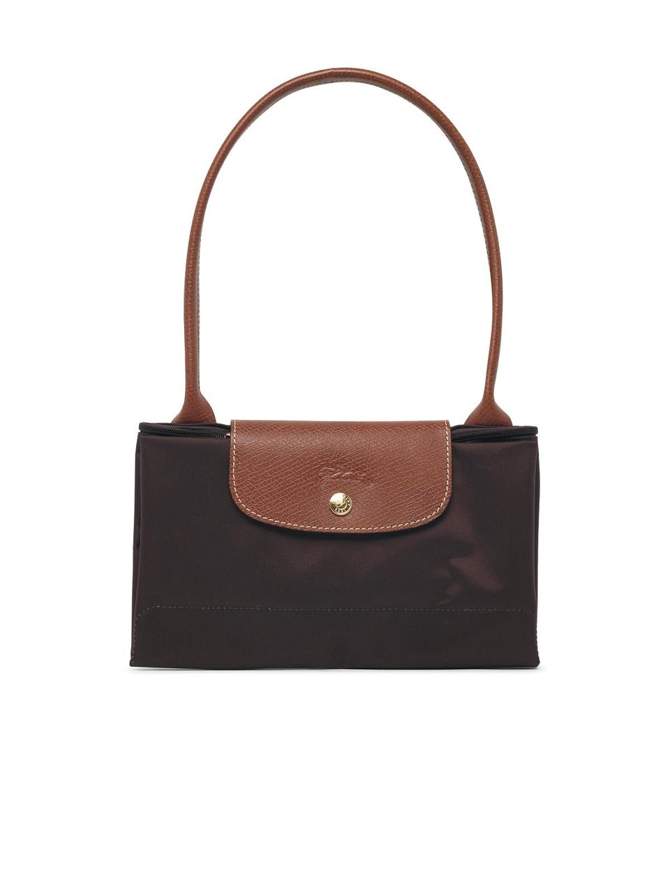 Longchamp Moka Nylon Shoulder Bag with Leather Flap and Double Handles Zwart