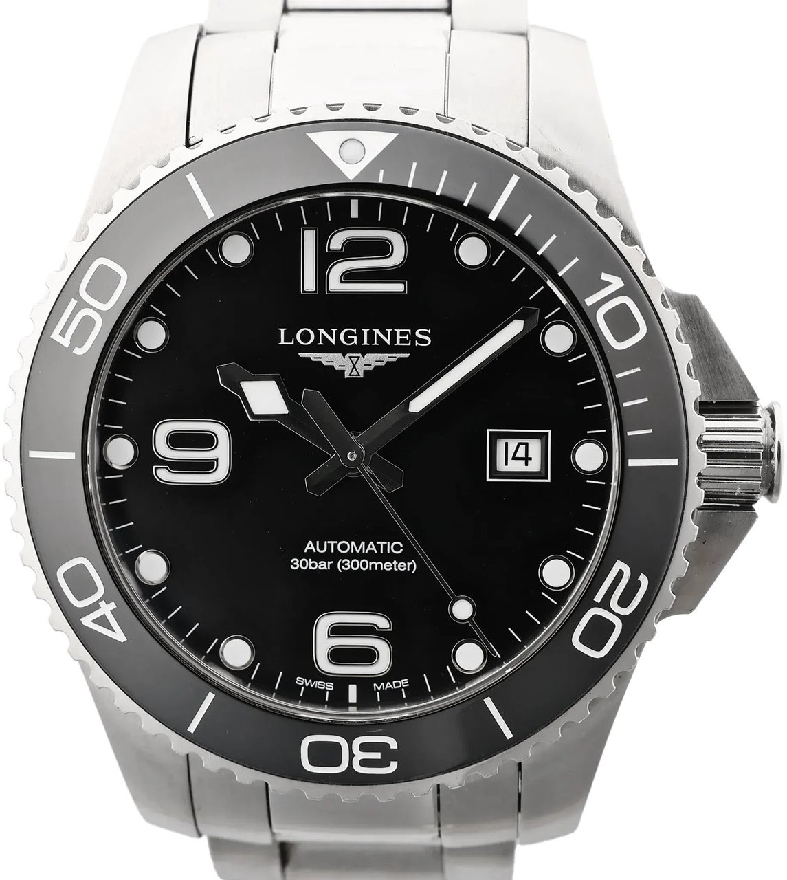 Longines Longines HydroConquest L3.782.4 51494820 SS AT Watch with Black Dial Zwart