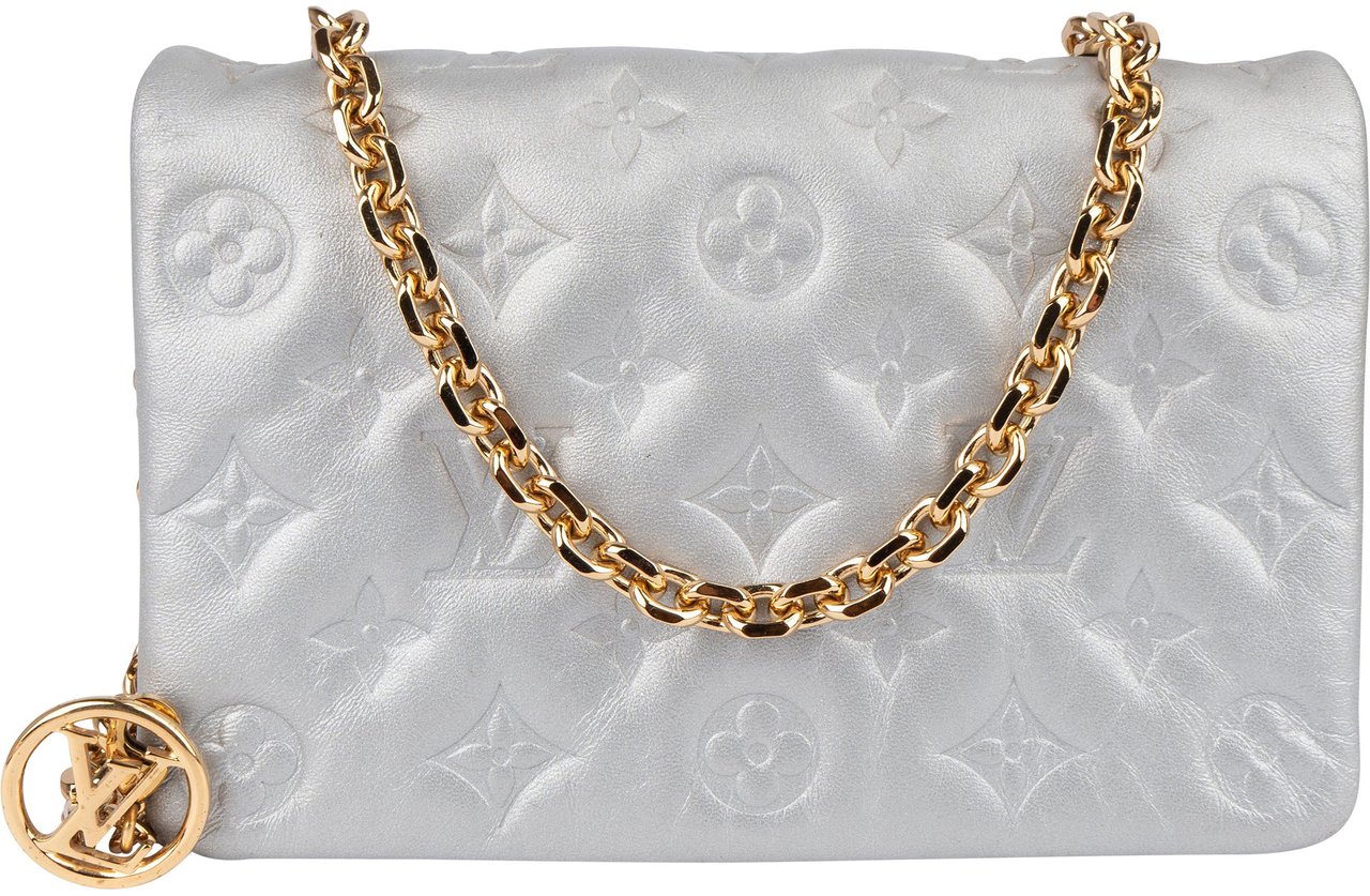 Louis Vuitton Louis Vuitton Embossed Leather Monogram Coussin Crossbody Bag Zilver