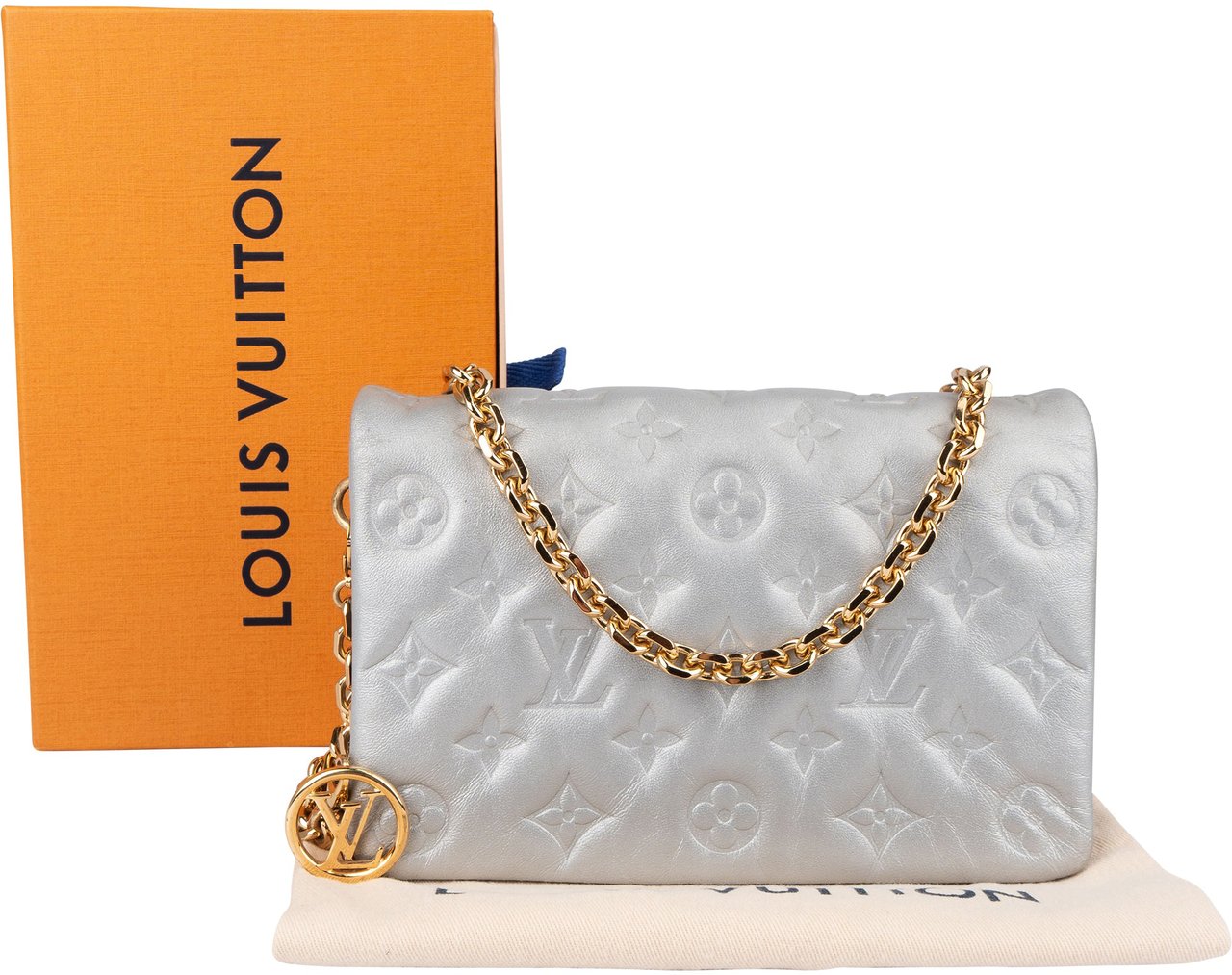 Louis Vuitton Louis Vuitton Embossed Leather Monogram Coussin Crossbody Bag Zilver