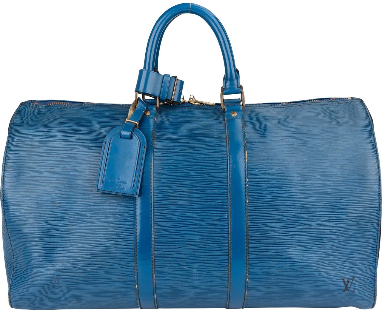 Louis Vuitton Blue Epi Leather Keepall 45 Travel Bag Blauw