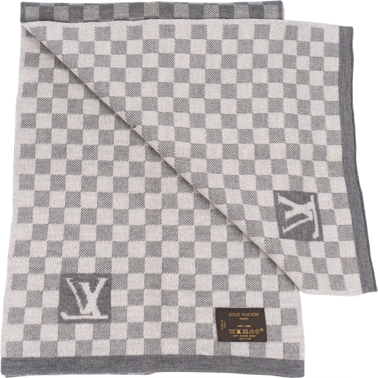 Louis Vuitton Louis Vuitton Wool Monogram Damier Schal Scarf Donkergrijs