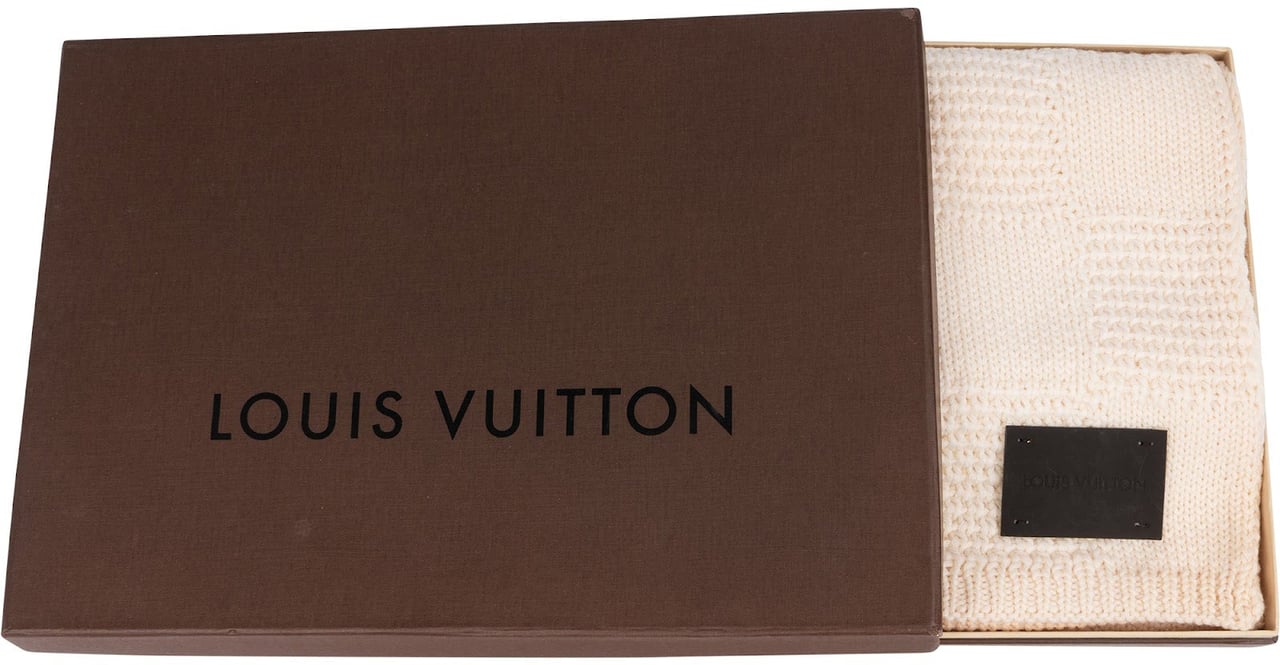 Louis Vuitton Louis Vuitton Pure Wool Knit Damier Schal Scarf Wit