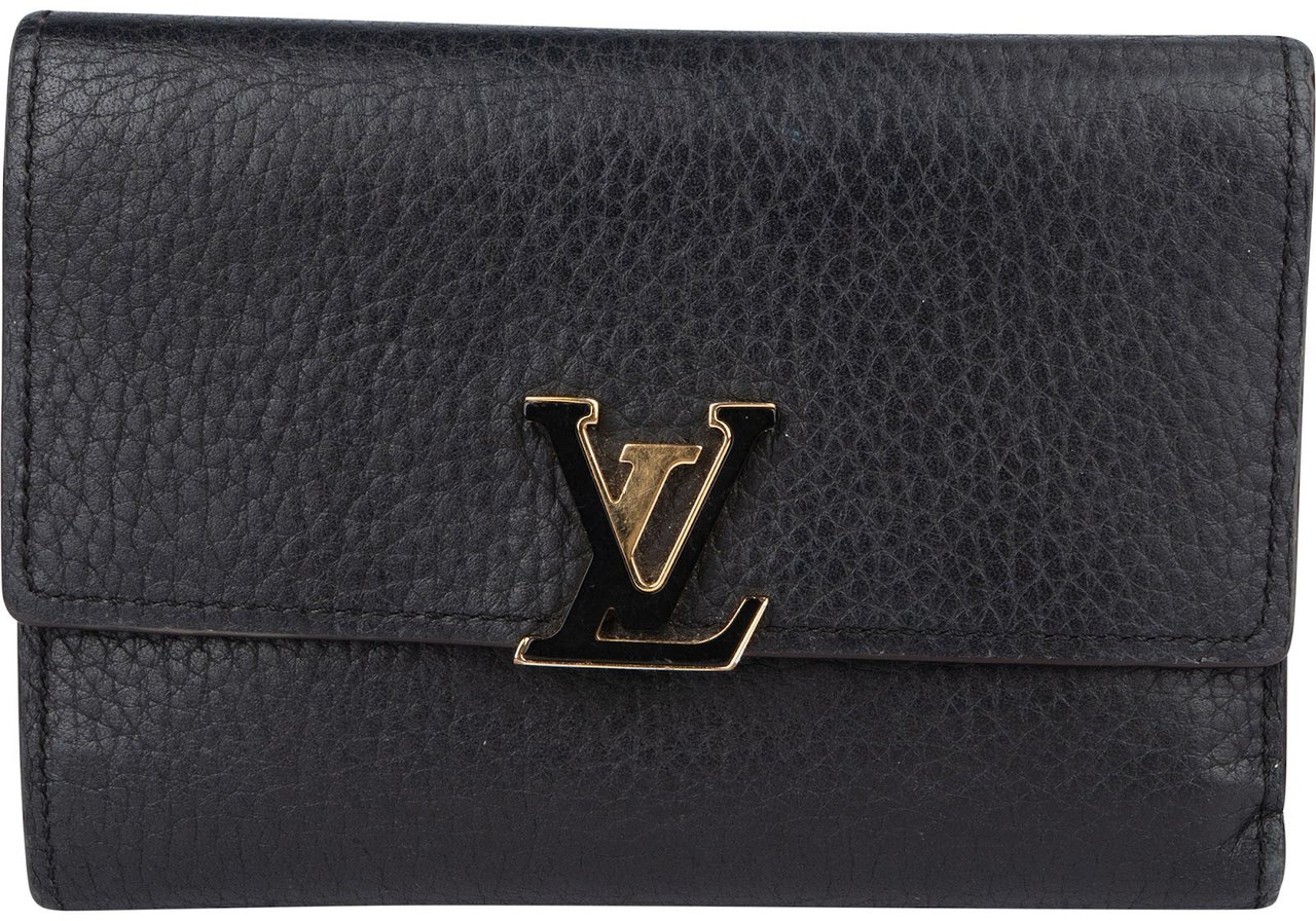 Louis Vuitton Louis Vuitton Taurillon Leather Capucines Compact Wallet Zwart