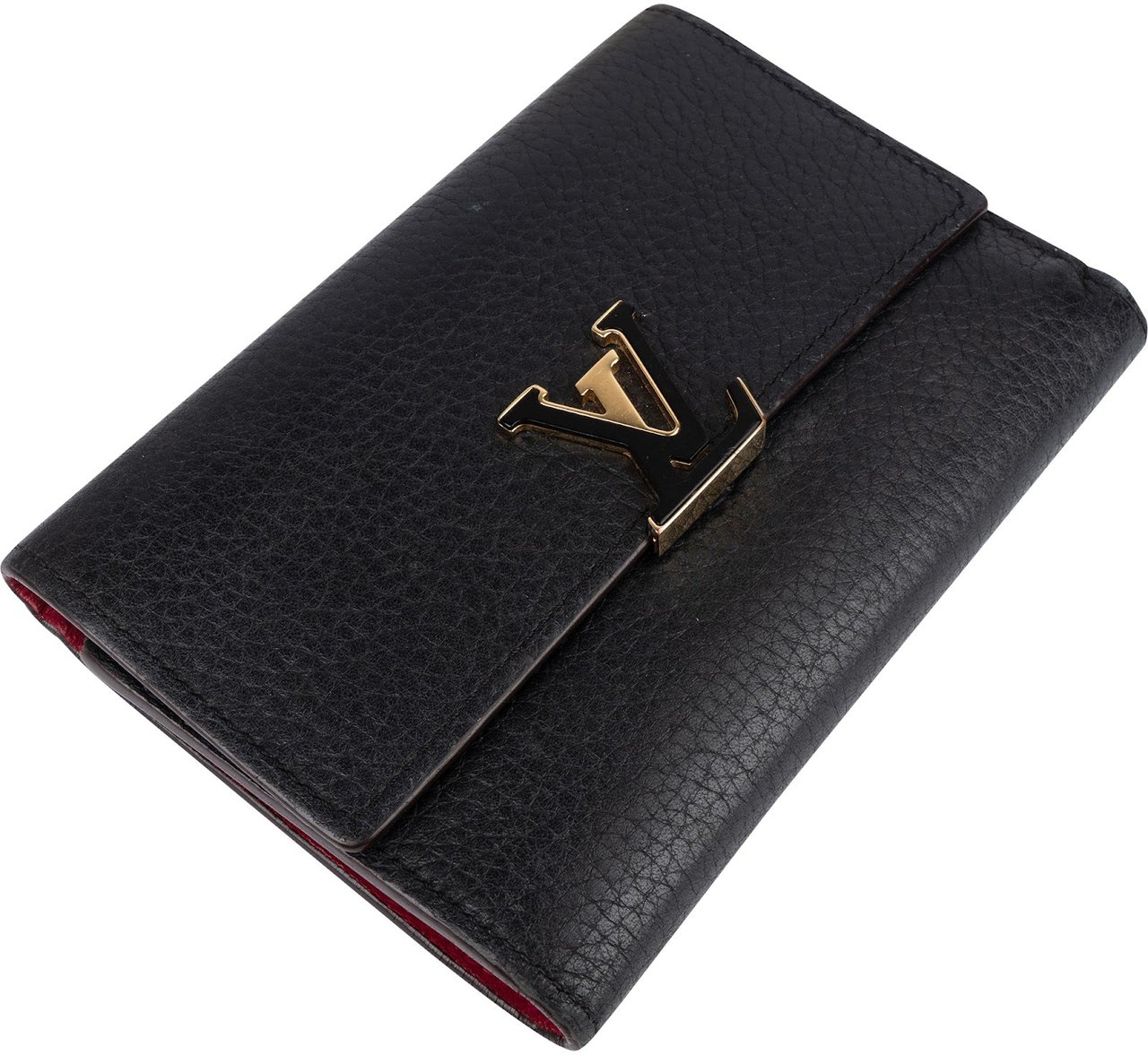 Louis Vuitton Louis Vuitton Taurillon Leather Capucines Compact Wallet Zwart