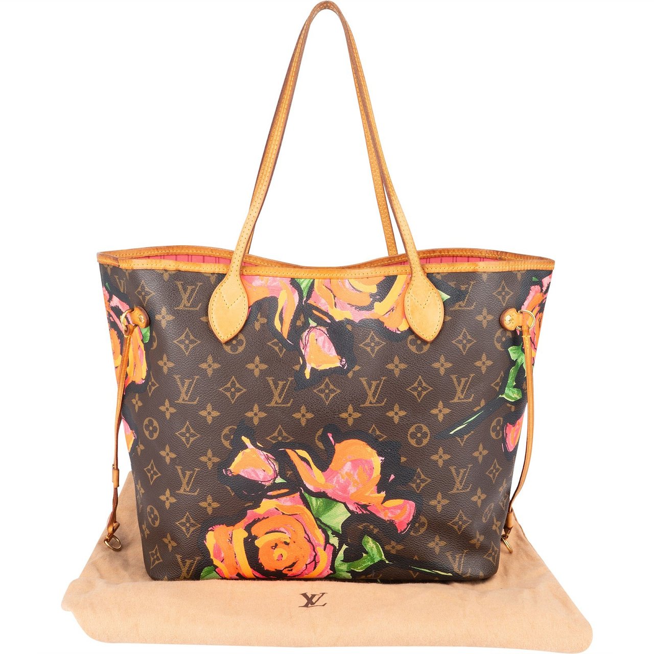 Louis Vuitton Monogram Canvas Limited Roses Neverfull MM Shoulder Bag Bruin