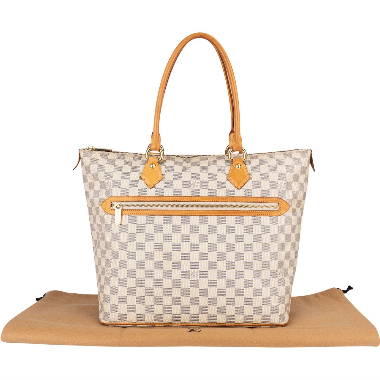 Louis Vuitton Monogram Damier Azur Canvas Saleya GM Tote Shoulder Bag Beige