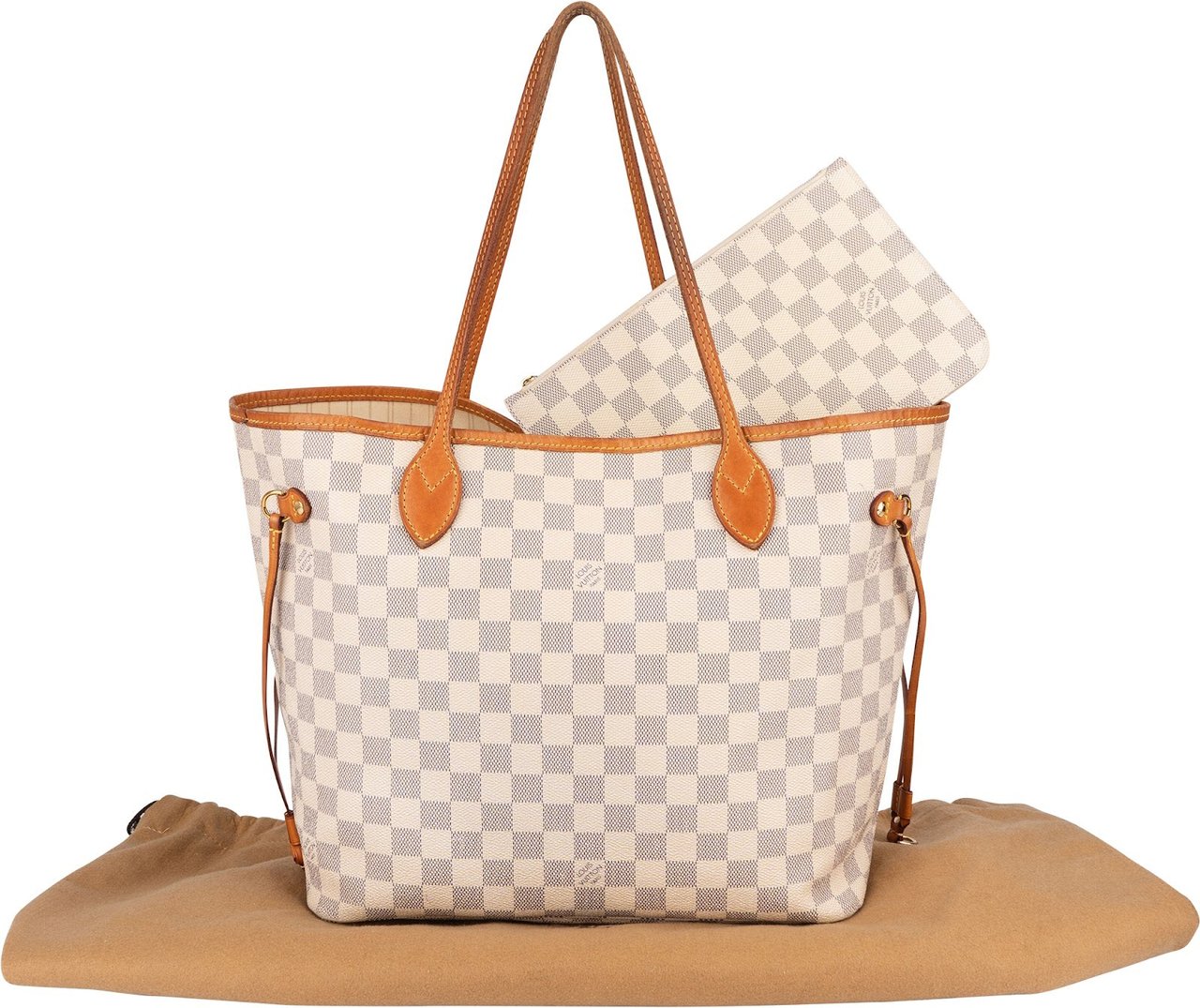 Louis Vuitton Monogram Damier Azur Canvas Neverfull MM Shoulder Bag Wit