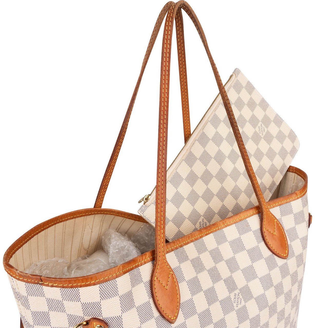 Louis Vuitton Monogram Damier Azur Canvas Neverfull MM Shoulder Bag Wit