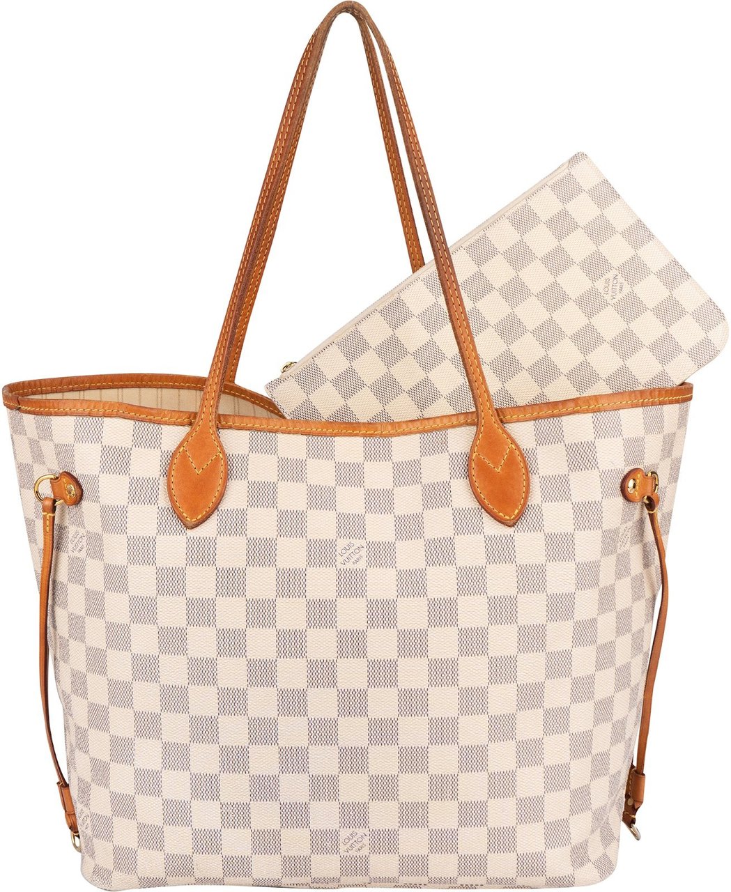 Louis Vuitton Monogram Damier Azur Canvas Neverfull MM Shoulder Bag Wit