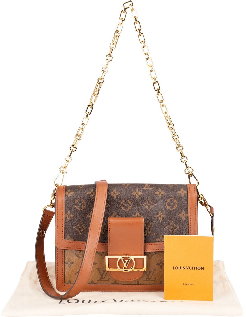 Louis Vuitton Monogram Reverse Canvas Dauphine MM Crossbody Bag Bruin