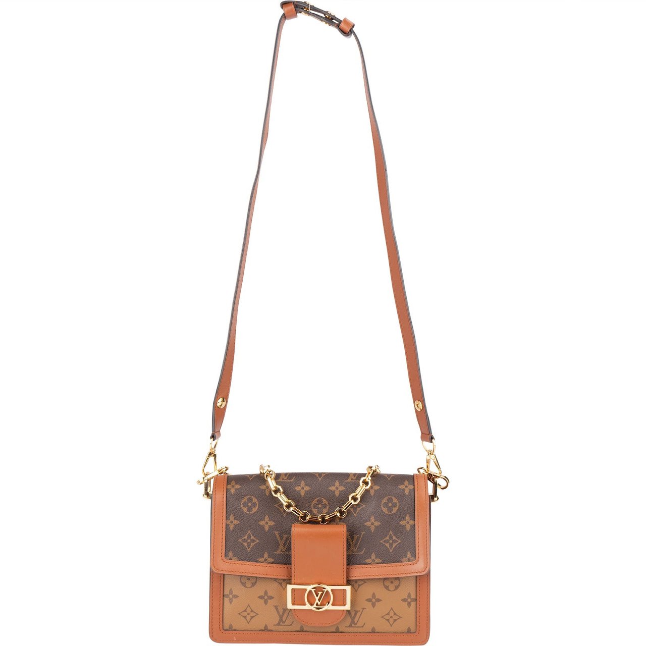 Louis Vuitton Monogram Reverse Canvas Dauphine MM Crossbody Bag Bruin