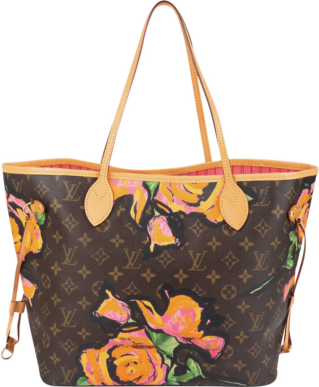 Louis Vuitton Canvas Monogram Limited Roses Neverfull MM Shoulder Bag Bruin