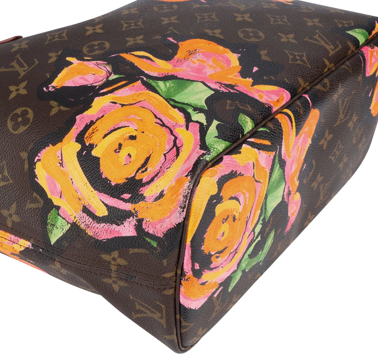Louis Vuitton Canvas Monogram Limited Roses Neverfull MM Shoulder Bag Bruin