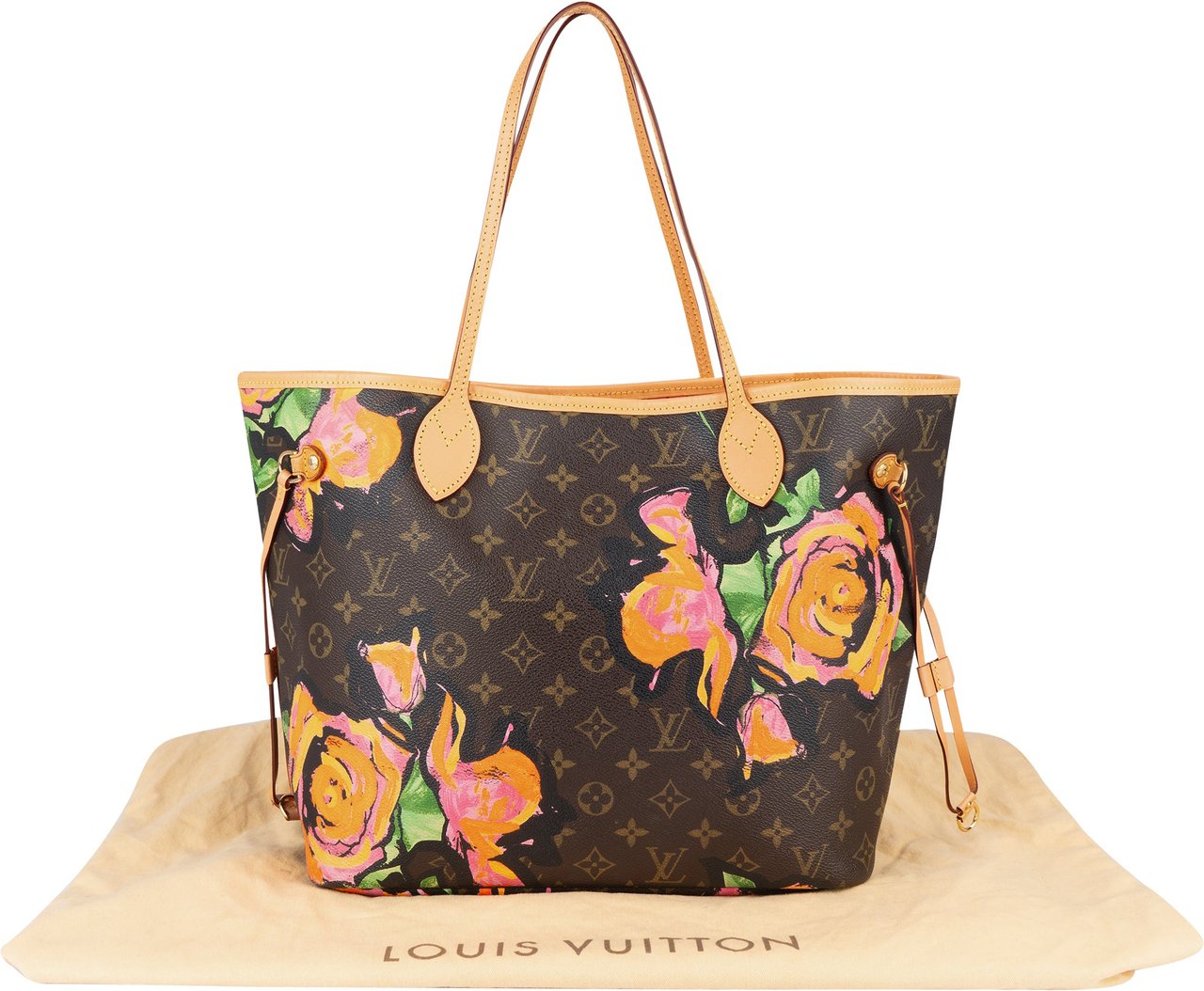 Louis Vuitton Canvas Monogram Limited Roses Neverfull MM Shoulder Bag Bruin