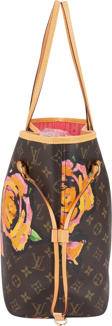 Louis Vuitton Canvas Monogram Limited Roses Neverfull MM Shoulder Bag Bruin