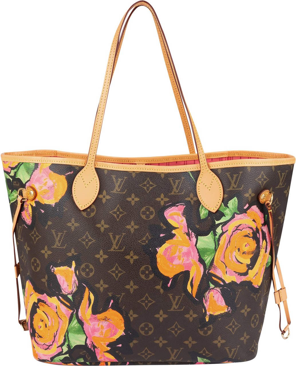 Louis Vuitton Canvas Monogram Limited Roses Neverfull MM Shoulder Bag Bruin