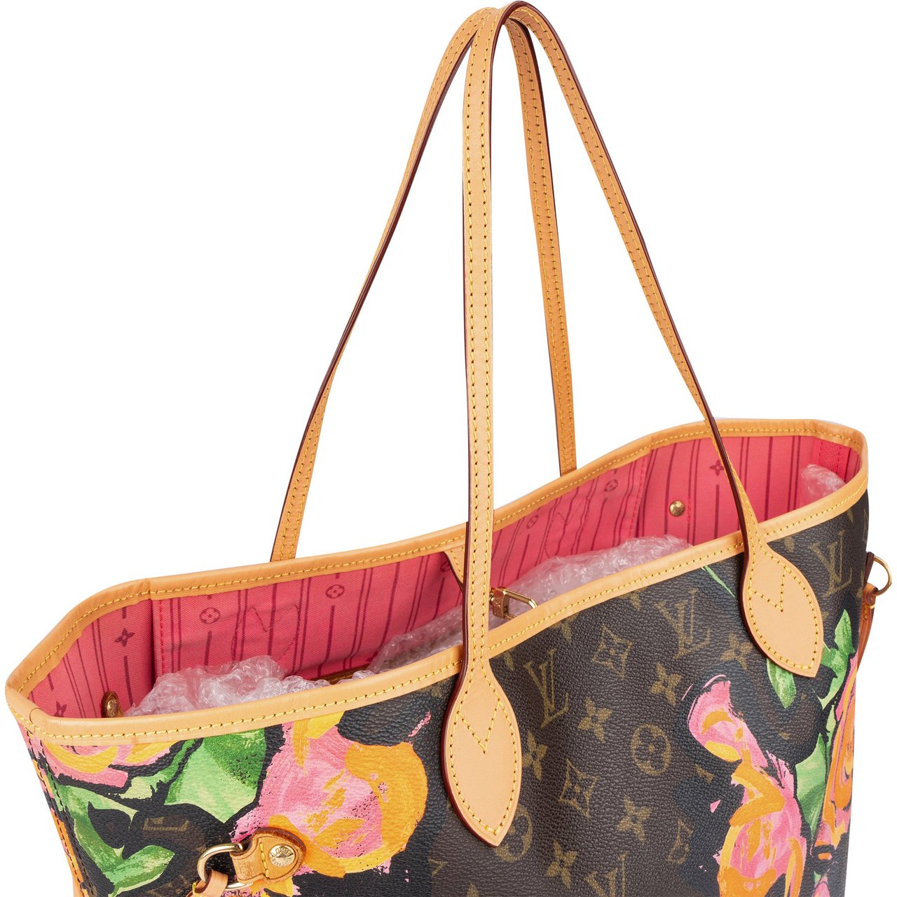 Louis Vuitton Canvas Monogram Limited Roses Neverfull MM Shoulder Bag Bruin