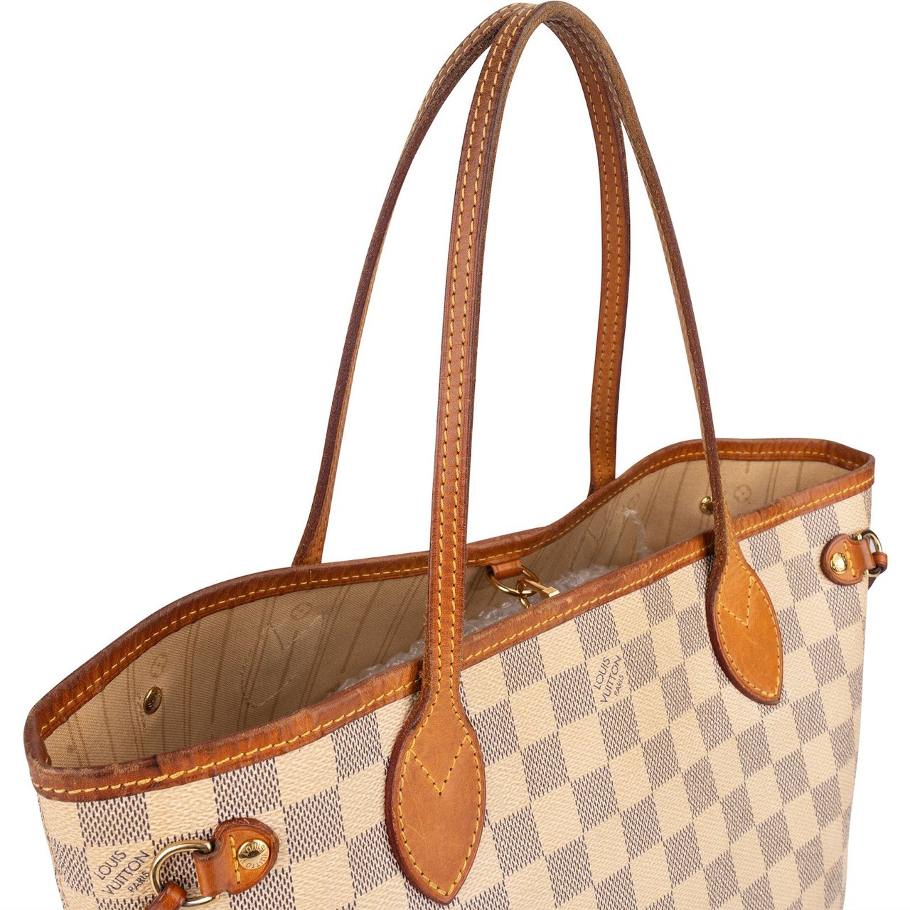 Louis Vuitton Monogram Damier Azur Canvas Neverfull PM Shoulder Bag Beige
