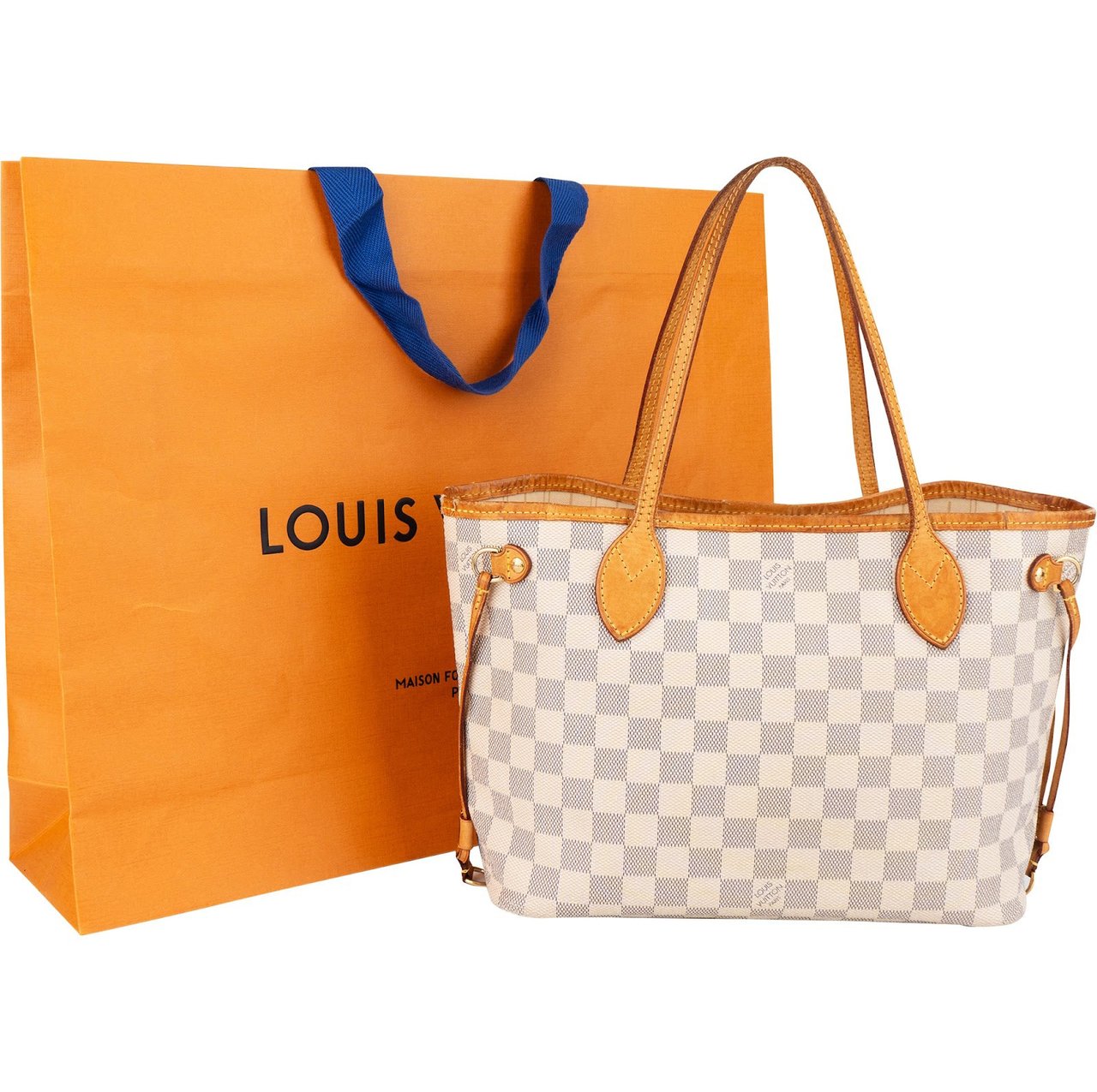 Louis Vuitton Monogram Damier Azur Canvas Neverfull PM Shoulder Bag Bruin