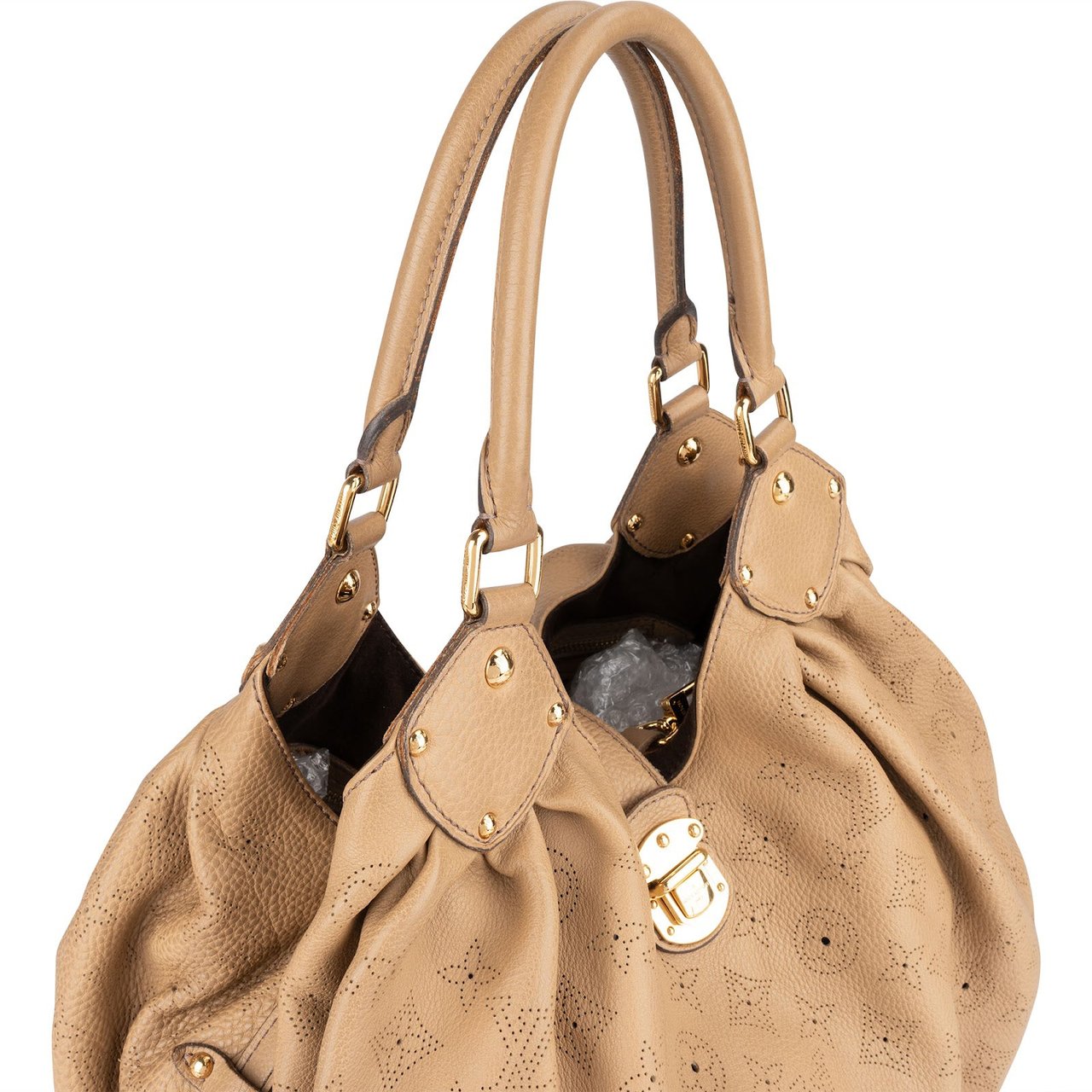 Louis Vuitton Louis Vuitton Leather Monogram Mahina Shoulder Bag Beige