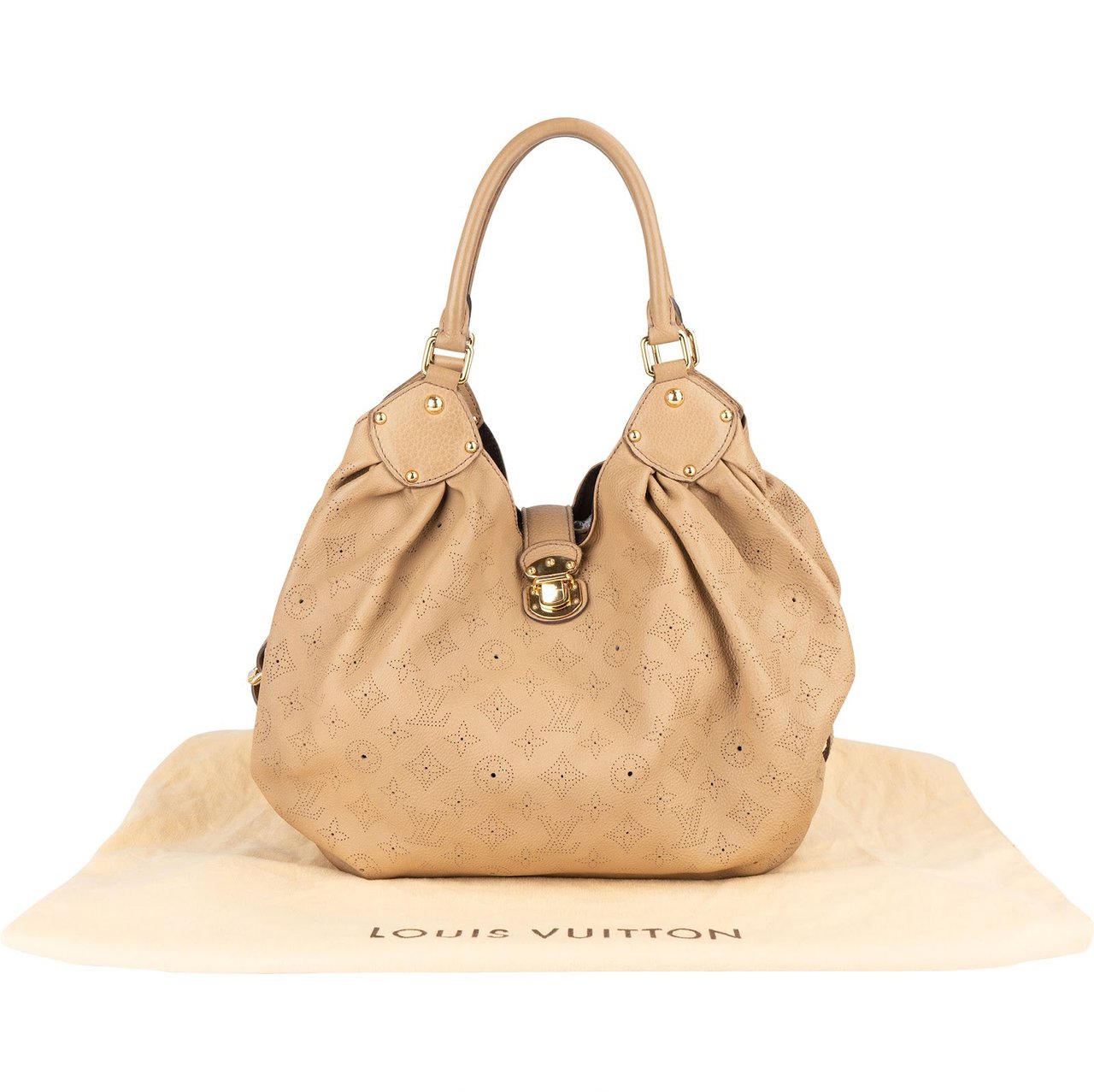 Louis Vuitton Louis Vuitton Leather Monogram Mahina Shoulder Bag Beige