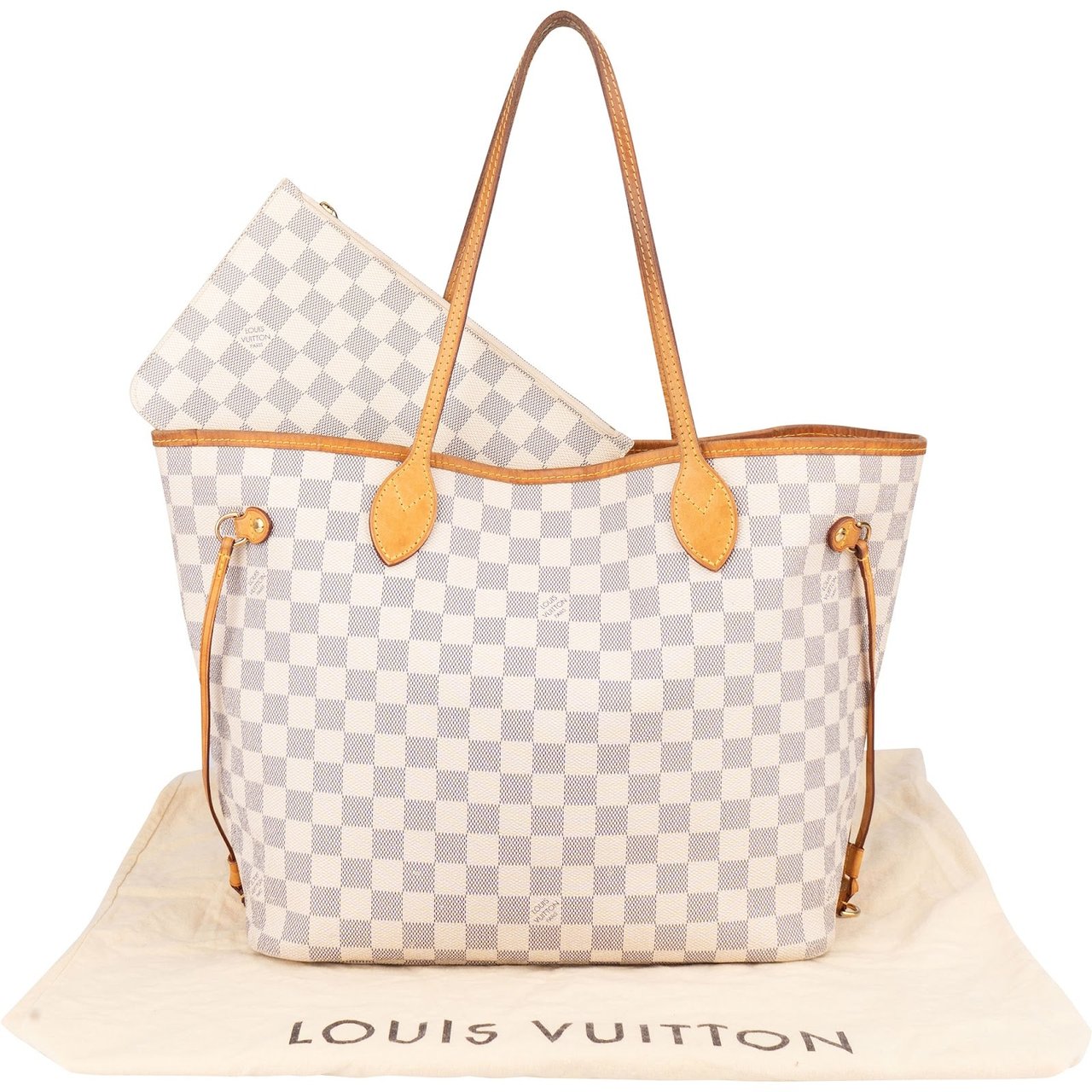 Louis Vuitton Louis Vuitton Monogram Damier Azur Canvas Neverfull MM Shoulder Bag Beige