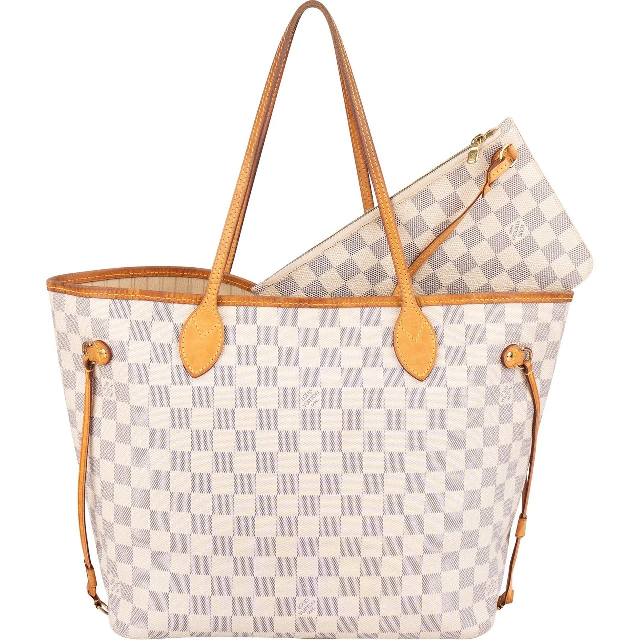 Louis Vuitton Louis Vuitton Monogram Damier Azur Canvas Neverfull MM Shoulder Bag Beige