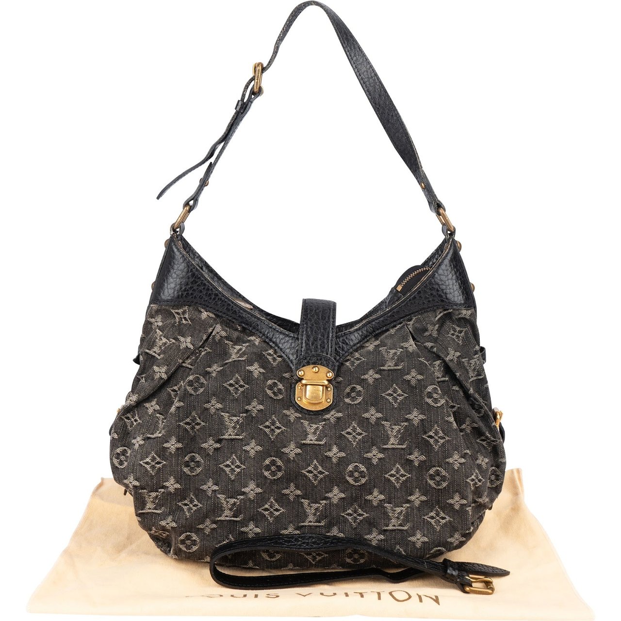 Louis Vuitton Louis Vuitton Monogram Denim Mahina Shoulder Crossbody Bag Zwart
