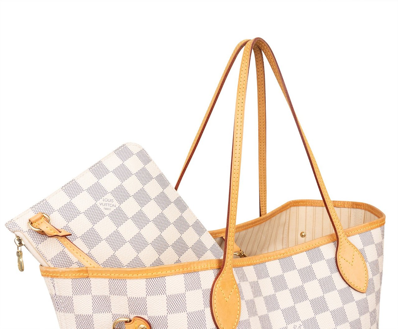 Louis Vuitton Monogram Damier Azur Canvas Neverfull MM Shoulder Bag Wit